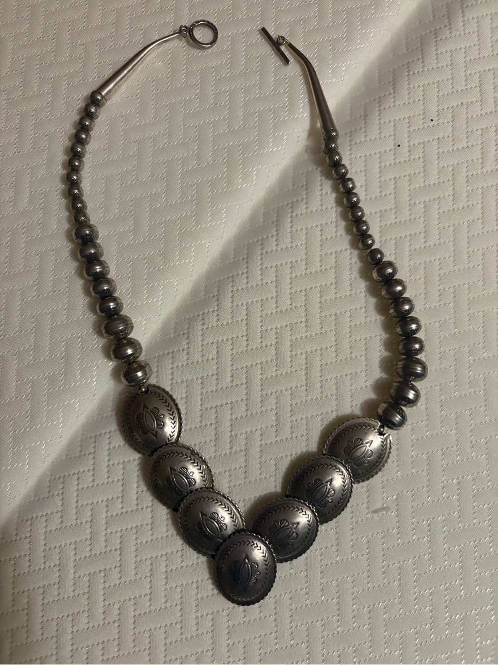 Sterling-Style Concho Bead Necklace in Silver